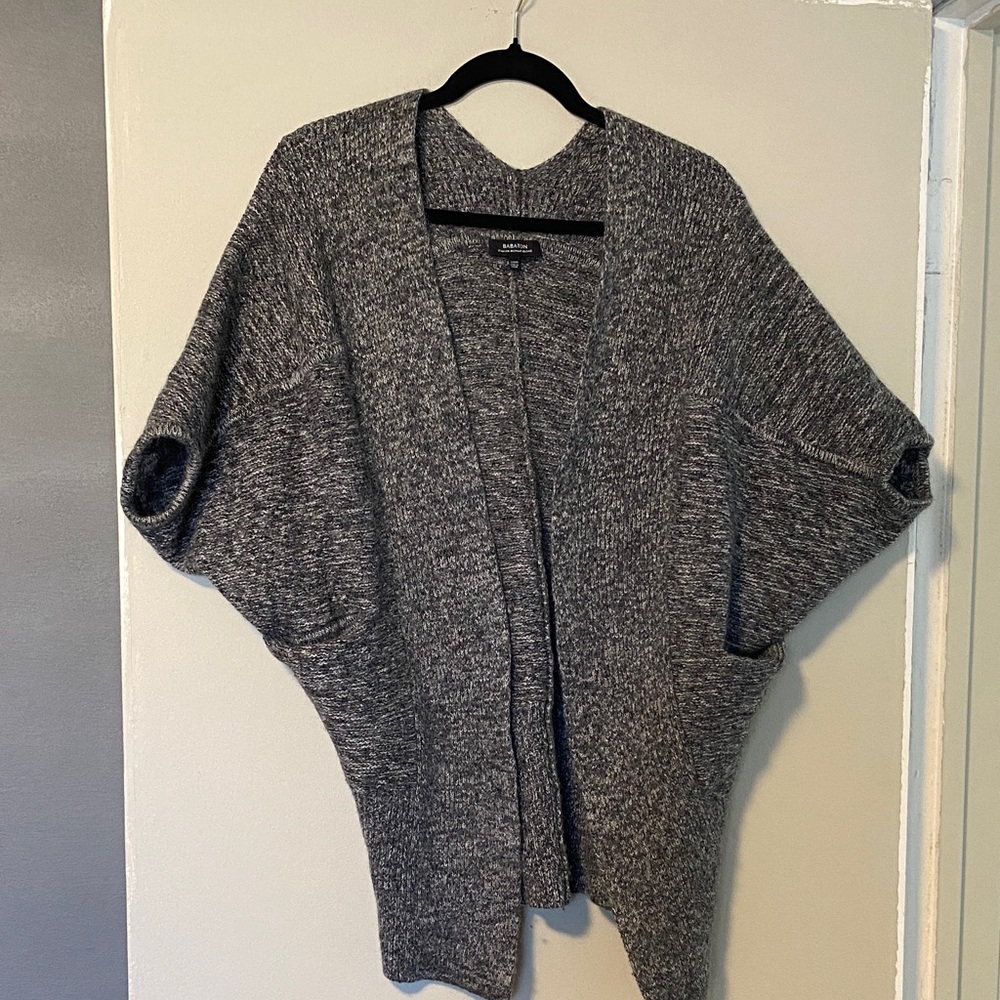 Babaton Gray Poncho/cardigan with Textured Knit